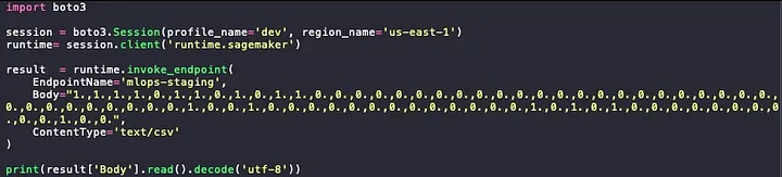 Image 13. Python Script to invoke the SageMaker Endpoint